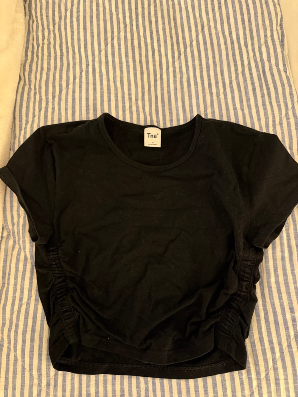 TNA Black Ruched Side Crop Tee Shirt
